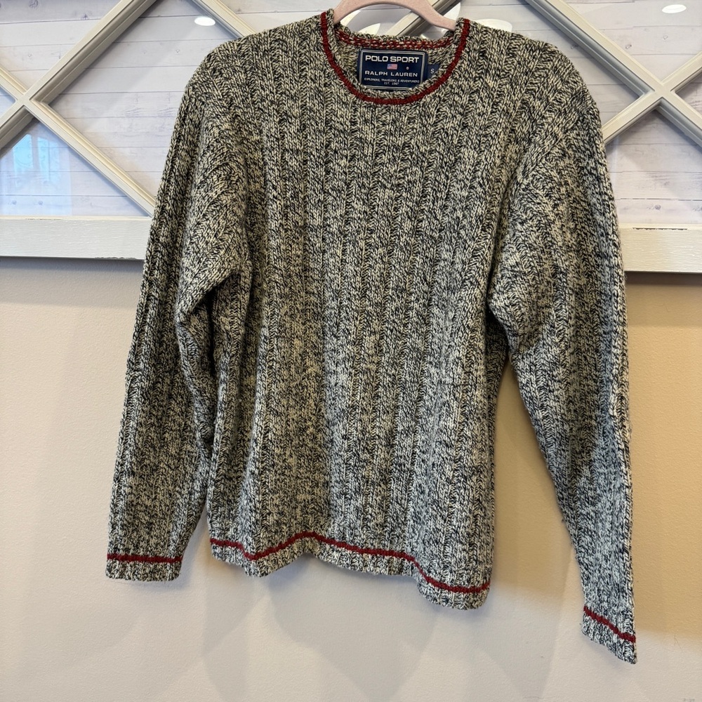Vintage Polo Sport Ralph Lauren Gray Sweater Cable Knit Fisherman Men's Size S - Picture 1 of 5